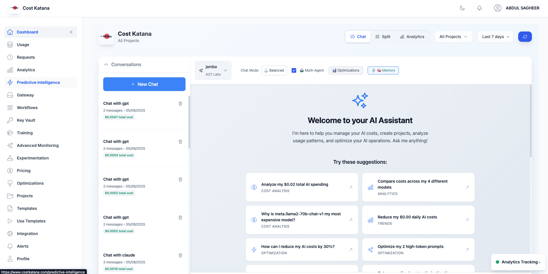 CostKatana Dashboard - Real-time AI Cost Monitoring